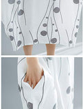 Mordenmiss Women's Linen Midi Dress Boho Floral Print Knee Length Casual Sun Dresses with Pockets White L