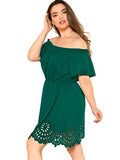 Romwe Women's Plus Size Off The Shoulder Hollowed Out Scallop Hem Party Short Dresses Green 0X Plus