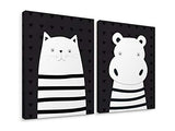 Niwo Art-Hippo and Cat,Cute Animals Canvas Wall Art Home Decor,Framed Ready to Hang