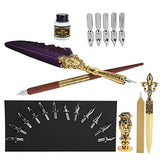 Feather Pen Set,Calligraphy Writing Drawing Quill Dip Kit Vintage Art Craft Collection Writing Paper Calligraphy Pen Ink Set(Purple)