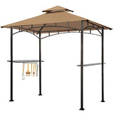 Eurmax 5x8 Grill Gazebo Shelter for Patio and Outdoor Backyard BBQ's, Double Tier Soft Top Canopy and Steel Frame with Bar Counters, Bonus LED Light X2(Beige)