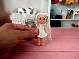 Crochet Doll 4 inch Articulated Blond Hair White Dress Green Eyes Miniature