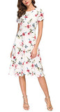 EXCHIC Women’s Floral Printed Dress High Waist Midi Dress Short Sleeve (S, 5)