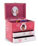 JewelKeeper Girl's Musical Ballerina Jewelry Storage Box with 2 Pullout Drawers, Pretty Hearts