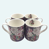 Lightahead Elegant Bone China Coffee Tea Mug set of 4 in Beautiful Roses Design 8.5 oz each cup