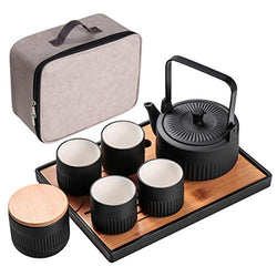 Bgbg Porcelain Teapot Set-Ceramic Tea Set With 1 Teapot (10 OZ / 300ML),4 Teacups (3 OZ / 90ML),1 Loose Leaf Tea Canister and 1 Tea Tray ，Portable Small Size Set for Home ,Travel and Outdoor