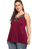 Romwe Women's Plus Size Contrast Lace Criss Cross V Neck Spaghetti Strap Cami Tank Top Red 1X