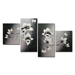 Wieco Art Large Floral Oil Paintings on Canvas Wall Art for Living Room Bathroom Home Decorations Elegant Blooming Flowers 4 Piece Modern 100% Hand Painted Gallery Wrapped Abstract Flowers Artwork L
