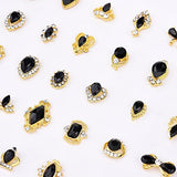 TEEKME 60pcs Gold Alloy Nail Charms Crystal Diamond Black Gemstone 3d Nail Jewels Rhinestone for Metal Nail Art Manicure Décor