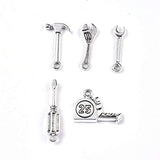 Kissitty 20Pcs Antique Silver Tool Theme Charms Collection Tibetan 5 Styles Metal Pendants with Hole for DIY Jewelry Craft Bracelet Making