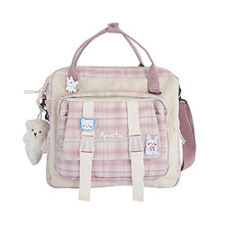 Kawaii Backpack with Bear Plush Pin, Aesthetic Backpack Japanese School Handbag Ita Bag, Back to School Backpack