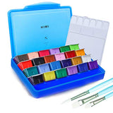 HIMI Gouache Paint Set, 24 Colors x 30ml Unique Jelly Cup Design with 3 PSC Paint Brushes,Portable Case with Palette for Artists, Students, Beginners or Professionals(Blue Case)