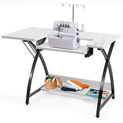Costway Sewing Craft Table, Adjustable Multifunction Crafting Machine Desk with Storage, Sturdy Computer Desk with White Finish, Ideal for Home Indoor