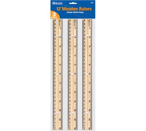 BAZIC Wooden Ruler, 12 Inch, 3 Per Pack
