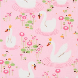 Bird Animal Flannel Fabric Robert Kaufman Pink Swan Princess (per 0.5 Yard Units)