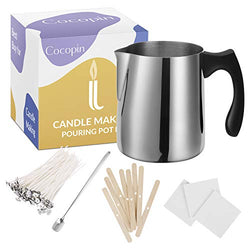 Candle Making Pouring Pot, Candle Making Arts and Craft Supplies for Adults, Kids, Large Melting Cup 900ml, 100 Cotton Wicks, 10 Bow Tie Clips, 100 Glue Dots