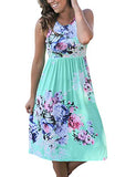 OURS Sundresses for Women Casual Beach Knee Length Summer Dress Cotton Flower Dresses for Party Green L