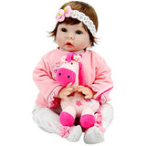 Aori Realistic Baby Doll Lifelike Weighted Baby Reborn Girl Doll 22 Inch with Pink Horse and Accessories