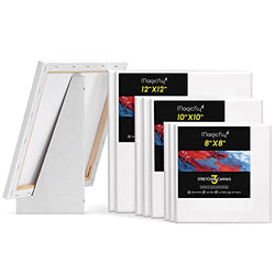Magicfly Stretched Canvas 8x8 10x10 12x12 Inches Value Pack of 9, Canvases for Painting, White Blank Canvas Boards with Display Easel, Art Supplies for Acrylic & Oil Painting, 100% Cotton