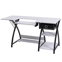 Costway Adjustable Sewing Craft Table with Drawer, Multifunction Crafting Machine Desk with Storage, Sturdy Computer Desk with White Finish, Ideal for Indoor, Home