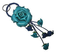 Bella Pazzo Blue color Handmade Rose Flower Leather Keychain Key Ring Clasp Bag Charm Handbag Purse