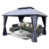 Hardtop Aluminum Gazebo-10ft x 12ft Outdoor Gazebo 2-Tier Permanent Hardtop，with Mosquito Net and Privacy Curtain，Outdoor Relax/Party/BBQ Pergola in Garden/Patio/Backyard and Lawn。…