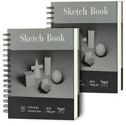 Sketch Book 5.5x8.5" Inch, Small Sketchbook, Pack of 2 Art Sketch Pad, 100 Sheets 68LB/100GSM Spiral-Bound Sketchpad with Acid-Free Drawing Paper and Hardcover for Pencils Charcoal Dry Medias.