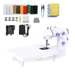 WIENOLOA Mini Sewing Machine with Extension Table and Sewing Machine Accessories Cotton Fabric Two Threads Double Speed Double Switches Household Kids Beginners Travel Automatic Sewing Machine Kit
