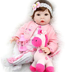 Aori Realistic Baby Doll Lifelike Weighted Baby Reborn Girl Doll 22 Inch with Pink Horse and Accessories