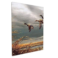 Abstract Paintings,12x16 Inch Hunting Flying Wild Ducks Paintings Framed Artwork Vertical Paintings Canvas Wall Art For Living Room Bedroom Dining Room Wall Decor Frame Ready To Hang