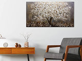 Boiee Art,30x60Inch Textured Hand Painted Landscape Canvas Artwork 3D Silver Leaves Abstract Tree Oil Paintings Modern Home Decor Wall Art Wood Inside Framed Hanging Wall Décor
