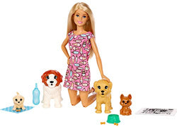 Barbie Doggy Daycare Doll, Blonde, and Pets Playset with Puppy that Poops and One that Pees, Plus Color-Change Paper and More