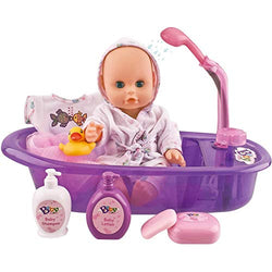 Baby Bath Toys 13-Inch Little Newborn Doll Bath Set - Real Working Bathtub with Detachable Shower Spray and Accessories for Kids Pretend Play