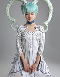 Miccostumes Womens Tiamat Dress Cosplay Costume with Headdress and Stockings (X-Small, White)