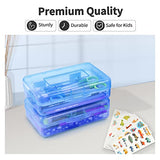 3 Pack Pencil Box, Sooez Pencil Box for Kids, Plastic School Supply Box, Large School Box, Hard Plastic Pencil Case Lid, Stackable Clear Supply Boxes Bulk for Girl Boy Classroom