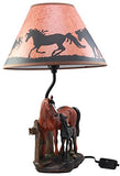 Ebros Gift Chestnut Horse Mare & Foal By Ranch Fence Desktop Table Lamp With Shade Home Decor