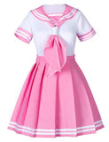 Classic Japanese Anime School Girls Pink Sailor Dress Shirts Uniform Cosplay Costumes with Socks Hairpin set(XL = Asia 2XL)