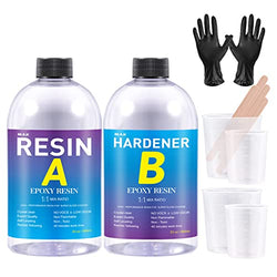 Epoxy Resin 46oz Crystal Coating Kit, Clear Resin & Hardener Casting Resin for River Table Top, Art Crafts, Jewelry Making, Molds, DIY Crafts - 1:1 Ratio