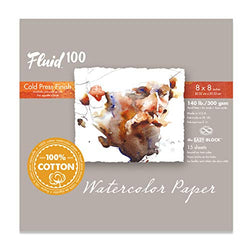 Fluid 100 Watercolor Paper 811210 140LB 100% Cotton Cold Press 8 x 8 Block, 15 Sheets