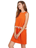 Romwe Womens Round Neck Tassel Trim Sleeveless Mini A-line Dress Orange XS