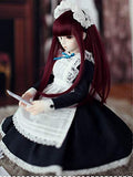LUSHUN BJD Doll 1/4 SD Doll 16 inch Ball Jointed Dolls Maid Costume BJD Doll + Basic Makeup for DIY Dolls Long red Hair Full Set Send Blindfold Can Change Eyes