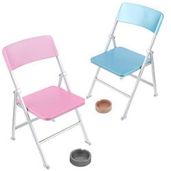 Qingsi 2 Pack 1/6 Scale Dollhouse Folding Chair Folding Mini Chair Dolls Folding Chair Playsets Miniature Furniture Toy Folding Doll Chairs Decoration Action Figure Accessories,Pink and Blue