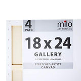 MILO PRO | 18 x 24" Stretched Canvas Pack of 4 | 1.5" inch Deep Gallery Profile | 11 oz Primed Large Professional Artist Painting Canvases | Ready to Paint White Blank Art Canvas Bulk Set