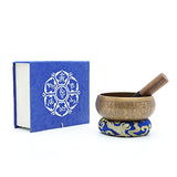 Dhyana House Tibetan Meditation Singing Bowl Set With Mallet,Ring Slik Cushion and Large Travel Box for Yoga, Healing, Reiki, Zen, Relaxation, Chakra and Music Handmade in Nepal (5 Inch, Blue)