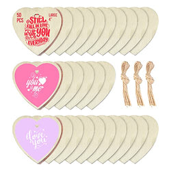 Wood Slices Wooden Heart Valentine Mother Day Decorations Craft Supplies | Designs Arts & Drafts Materials | DIY Blank Unfinished Woods Art Set | Party Decor Love Wedding (Wood, 4 Inch_50Pc)