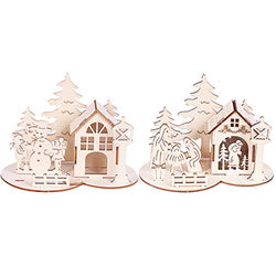 Amosfun 2Pcs Christmas Wooden Houses to Paint Craft DIY Village Houses Christmas 3D Unfinished Cutout Holiday Xmas Table Centerpiece for Shelf Bedroom