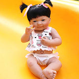 PURSUEBABY 14 inch Waterproof Reborn Babies Dolls Full Body Vinyl Baby Dolls Girls Leer with Blue Eyes Realistic Toddler Reborn Baby Dolls Washable with Black Hair