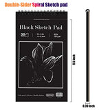 Black Sketch Pad, 5.5 x 8.5 inches, 30 Sheets (92lb/150gsm) Heavyweight Drawing Paper with Hard Cover & Spiral Bound, Perfect for Colored Pencil, Oil Pastel, Graphite, Gel Pen, Ink, Charcoal, Chalk
