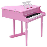 Goplus Classical Kids Piano, 30 Keys Wood Toy Grand Piano w/ Bench, Mini Musical Toy for Child (Pink)