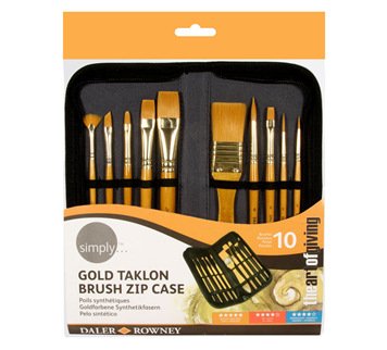 Simply Acrylic Gold Taklon Brush Zip Case (10pc) (The Art Of Giving) by Daler Rowney